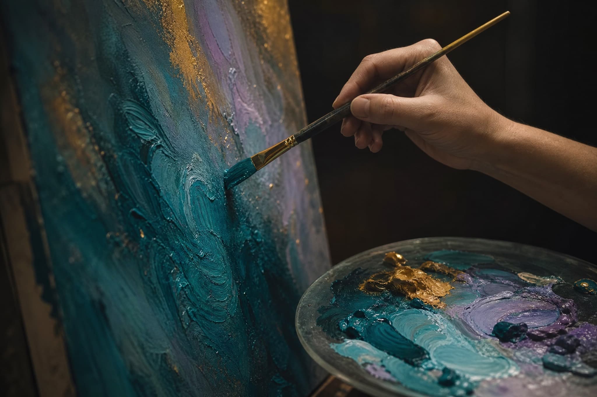 Paintbrush and oil palette in Janeen's studio